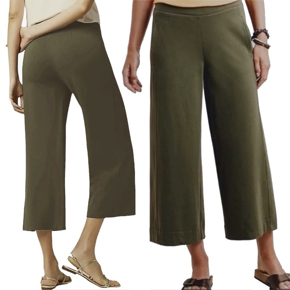 J. Jill Capri Pants Trousers 100% Cotton Moss Green Pull On Pockets XSP S Petite - Picture 8 of 11